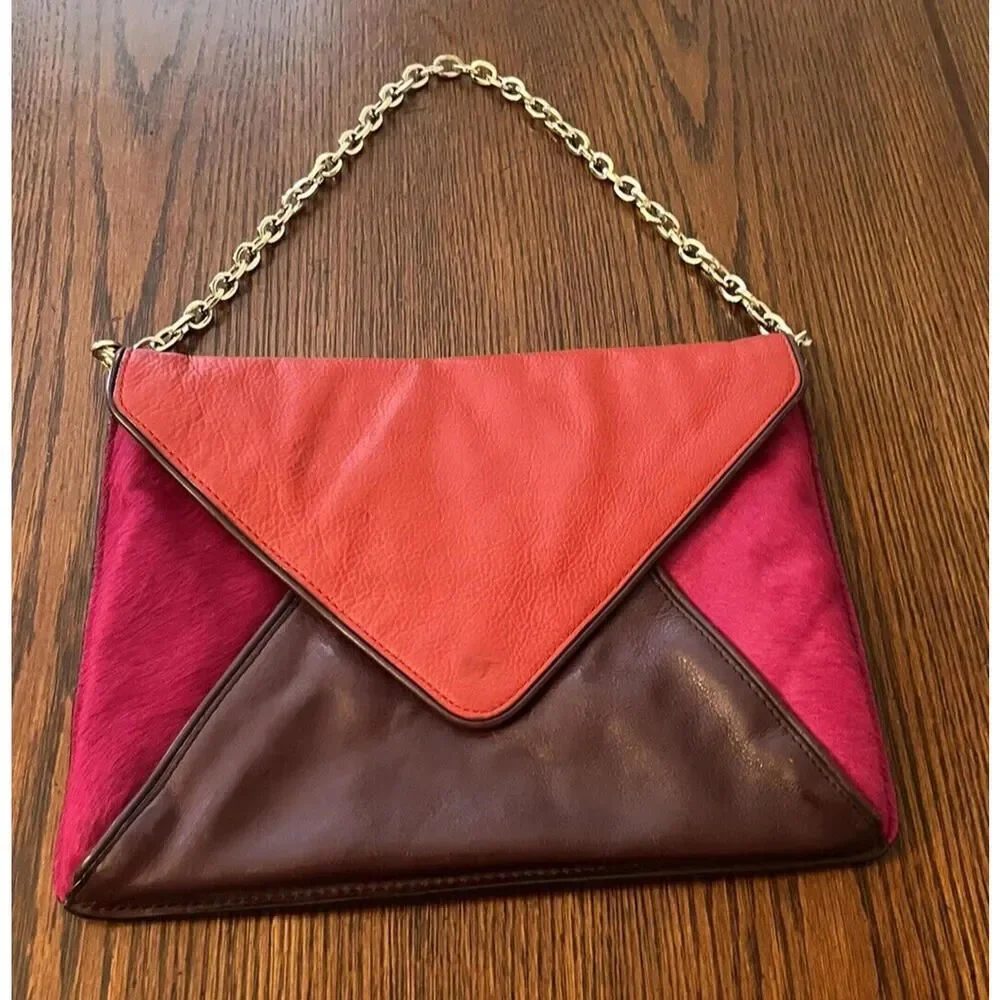 Banana Republic Womens Medium Multicolor Leather Envelope Clutch Bag Chain Strap
